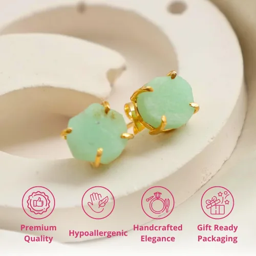 Vista 91 de Gempires Natural Raw Prong Setting Stud Earrings, 8-10 mm Crystals Earring, Handmade Jewelry, Gift for Her