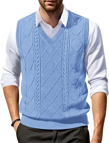 Vista 7 de COOFANDY Chaleco de Suéter con Cuello en V para Hombre Chaleco de Punto Casual Pullover Chaleco Ajuste Ceñido Sin Mangas Ligero Chaleco de Suéter