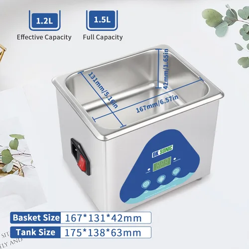 Vista 5 de DK SONIC Limpiador Ultrasónico, 1.5L 60W Limpiador Ultrasónico de Joyas de Acero Inoxidable con Cesta de Limpieza, Temporizador, Limpiador Sónico