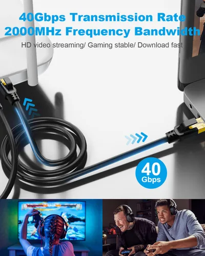 Vista 3 de DDMALL Cable Ethernet CAT8 de 1.5 pies, 3 pies, 6 pies, 10 pies, 15 pies, 20 pies, 25 pies, 30 pies, 40 pies, 50 pies, 65 pies, 100 pies, de alta