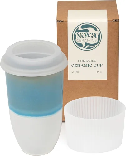 Vista 20 de NOVA CERAMICS Taza de viaje – Taza de viaje de cerámica con tapa – Taza de café de viaje única para llevar – Vaso de café apto para microondas
