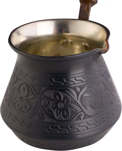 Vista 5 de BCS Cafetera turca griega árabe de cobre de 12 onzas con mango de madera (4 porciones) Cezve Ibrik Briki - Cafetera para estufa