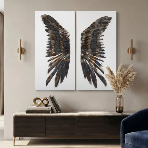 Vista 2 de Empire Art Direct The Wings Primo - Escultura de pared de hierro mixto sobre lienzo, 24 pulgadas x 48 pulgadas x 2, color metálico