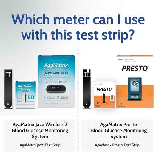 Vista 2 de AgaMatrix Presto - Tiras reactivas, 50 unidades (paquete de 1) Uso con monitor de glucosa en sangre AgaMatrix Presto No para usar con otros