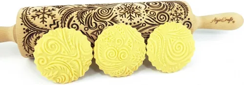 Vista 14 de Rodillo de amasar con relieve de ángeles navideños FELIZ NAVIDAD para decorar galletas de jengibre navideñas