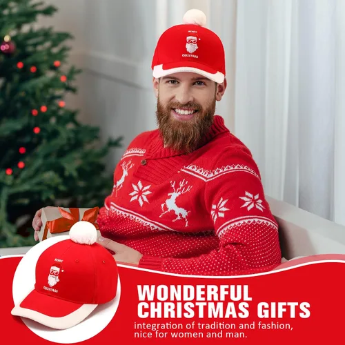 Vista 6 de Suhine 12 gorras de béisbol de Navidad, sombreros de Santa ajustables para adultos, gorra de golf para hombres, mujeres, adolescentes, vacaciones