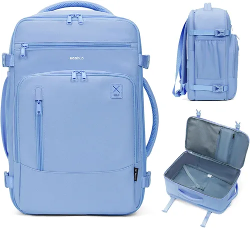Vista 12 de ECOHUB Mochila de Viaje Mochila de Equipaje de Mano Carry on Backpack Water Resistant Fit 15.6" Laptop AirTag Pocket, Lightweight Casual Daypack