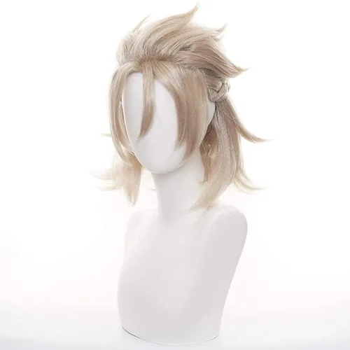 Vista 3 de Lwiuentx Genshin Impact Cosplay Albedo - Peluca corta trenzada de pelo sintético para hombres y mujeres, fiesta de Halloween + gorra de peluca gratis