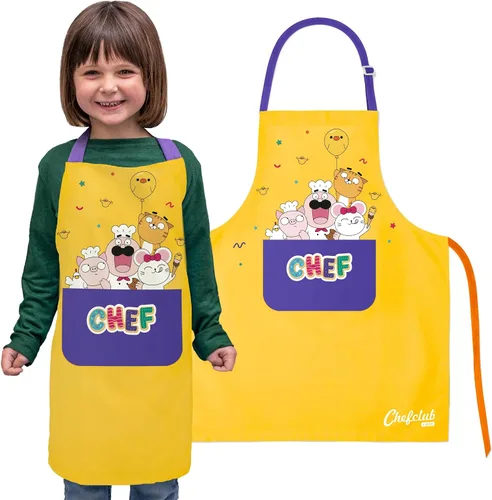 Vista 8 de Kids Apron, Chefclub, 100% Cotton - Cooking & Baking Apron for Children - with Pocket, Adjustable Neck Strap, Waist Tie