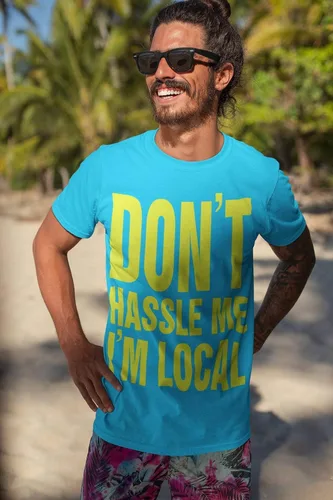 Vista 6 de What about Bob Don't Hassle Me I'm Local scale Recreation tshirt men's unisex blue yellow tee
