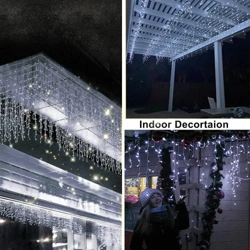 Vista 6 de Luces de Carámbano para Exteriores, Luces de Cadena de Navidad de 9.8 Pies con Temporizador Remoto, Luz de Hielo Colgante Goteante para Ventana