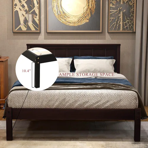 Vista 5 de Marco de cama de tamaño individual con cabecero, marco de cama de plataforma de madera, estilo rústico moderno, resistente, soporte de listones