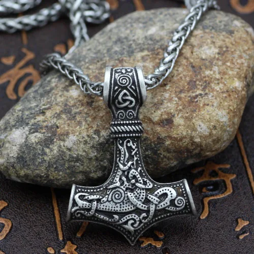 Vista 3 de TTKP - Collar con colgante de martillo de Viking Norse Thor Mjolnir para hombre, escandinavo