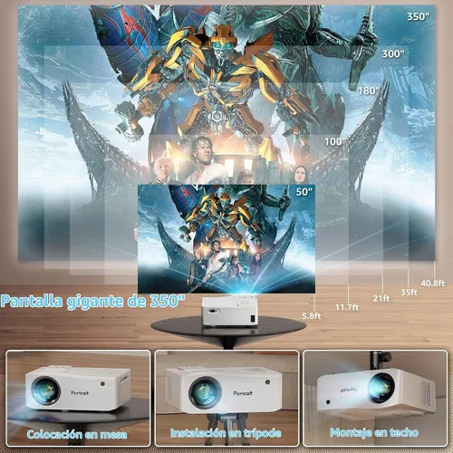 Vista 3 de Pericat Proyector con WiFi 5G y Bluetooth, proyector de video para exteriores Native 1080P 18000L compatible con pantalla de 4K y 350", Keystone