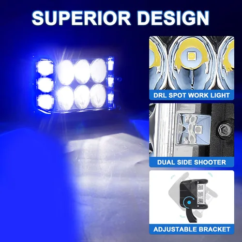 Vista 4 de Luces Pod Laterales Direccionales de 4 Pulgadas, Luces LED Estroboscópicas Azules de Cubo de Doble Cara para Granja, Tractor, Arado, Camión, Barco