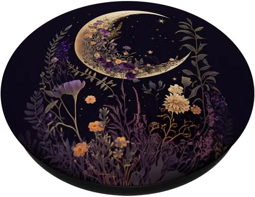 Vista 2 de Boho Moon Wildflower Floral PopGrip intercambiable con fondo morado oscuro