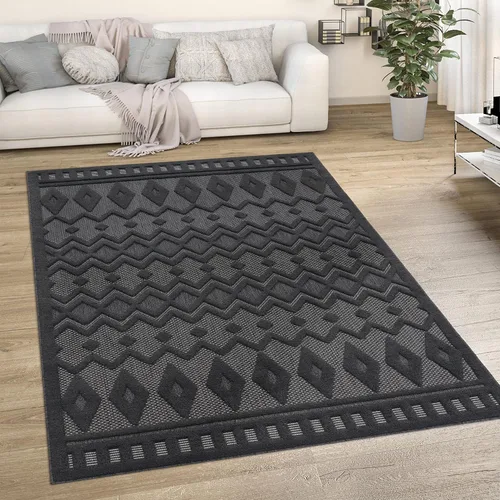 Vista 5 de Paco Home Alfombra para interiores y exteriores con patrón geométrico enrejado en antracita, tamaño: 2' x 3'3