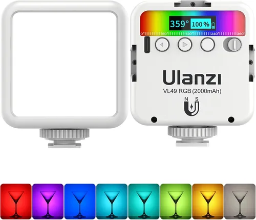 Vista 9 de ULANZI VL49 Luces de Video RGB, Luz de Cámara LED 360° Color Completo Iluminación de Fotografía Portátil con 3 Zapatas Frías, 2000mAh Recargable CRI