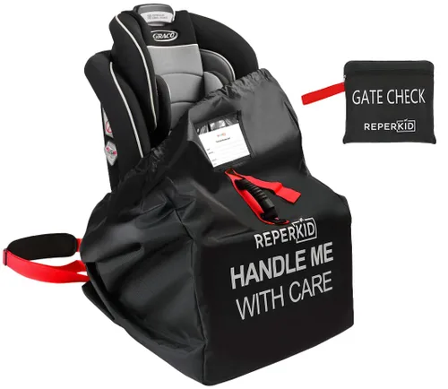 Vista 10 de reperkid Bolsa de viaje para asiento de automóvil para avión, negro y verde, 33" H x 18" W x 18" D, se adapta a la mayoría de asientos convertibles