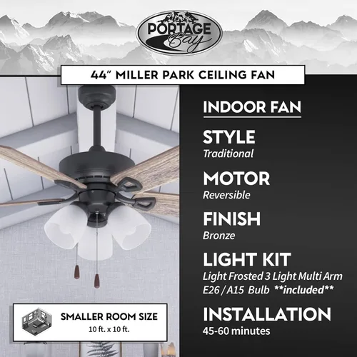 Vista 7 de Portage Bay 51442 Miller Park Ventilador de techo, 44, bronce