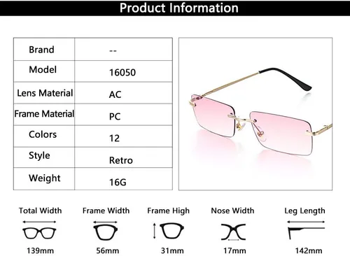 Vista 4 de genenic Gafas de sol rectangulares sin montura para mujeres y hombres, gafas de fiesta color caramelo océano
