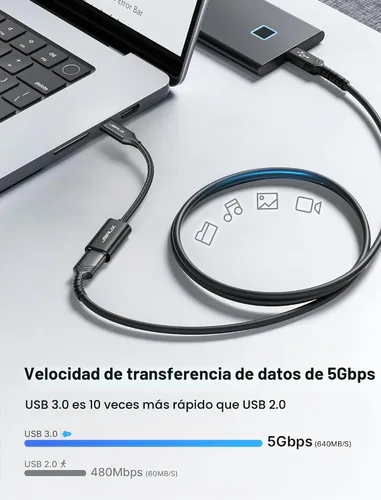 Vista 2 de JSAUX Adaptador USB C a USB 3.0 [2 unidades], USB C macho a USB hembra OTG adaptador compatible con MacBook Pro/Air, iPhone 17 Pro Max/iPhone Negro