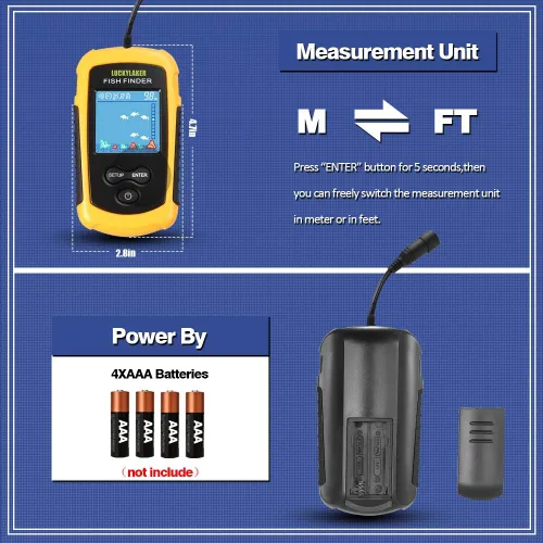 Vista 6 de LUCKY Kayak portátil de profundidad de peces buscador de agua de mano buscador de peces sonar castable kayak barco Fishfinder transductor pesca