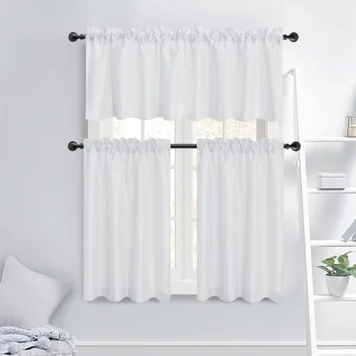 Vista 14 de Juego de cenefa de cocina de seda sintética, cortinas de 36 pulgadas con bolsillo para barra para sala de estar, dormitorio y baño, estilo rústico