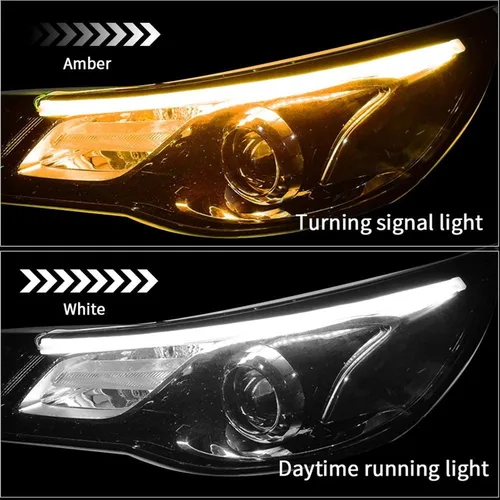 Vista 6 de 2 tiras de luces LED de 24 pulgadas para autos, tira de faros LED secuenciales, luces de circulación diurna, bombilla de señal de giro DRL