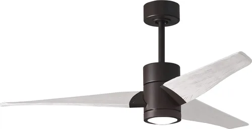Vista 10 de Matthews SJ-BN-MWH-42 Super Janet Damp Rated 42" Ceiling Fan with LED Light and Remote & Wall Control, Silent DC Motor, 3 Solid Wood Blades, Brushed