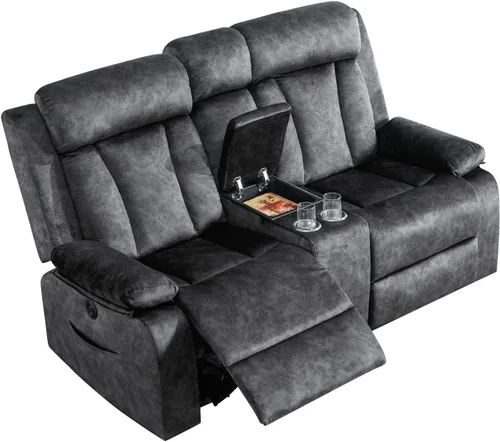Vista 7 de GUEAPY Sofá reclinable de dos plazas - Sofá reclinable de dos plazas con consola, sofá reclinable doble con calor y masaje, sofá reclinable Gris