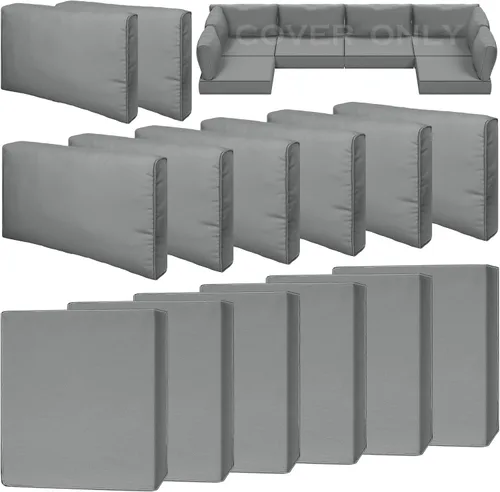 Vista 12 de Juego de 9 piezas de fundas impermeables para cojines de patio al aire libre, juego de reemplazo para muebles de sofá seccional de ratán entretejido