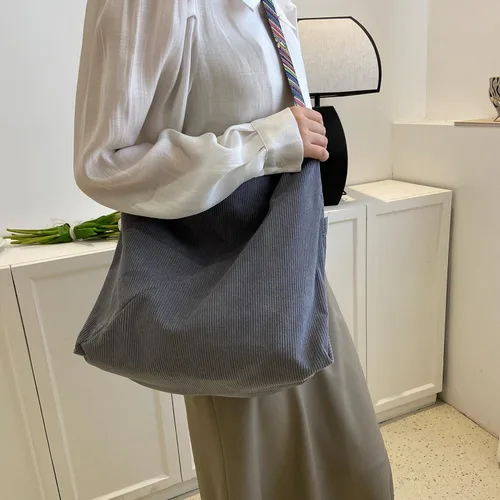 Vista 4 de Bolso de mano de pana para mujer, bolso de hombro grande para mujer, estilo bohemio, casual