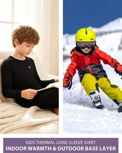 Vista 2 de Moozava Camiseta térmica de compresión para niños, manga larga, forro polar, para jóvenes, para fútbol, béisbol, fútbol, capa base