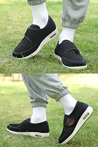 Vista 5 de youyun Zapatos para diabéticos para hombres mayores, anchos para hombres, zapatos para caminar, zapatos de cierre ajustable, transpirables, ligeros