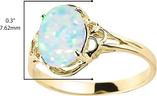Vista 3 de Anillo solitario de oro amarillo de 10 quilates con piedra natal de octubre cultivado en laboratorio con ópalo ovalado