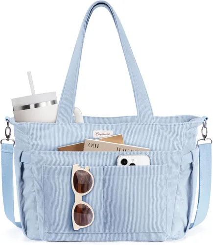 Vista 15 de Bolsa tote de pana para mujeres, 17 bolsillos para laptop de trabajo, ligera, para maestras, enfermeras, bolsa de hombro bíblica para escuela