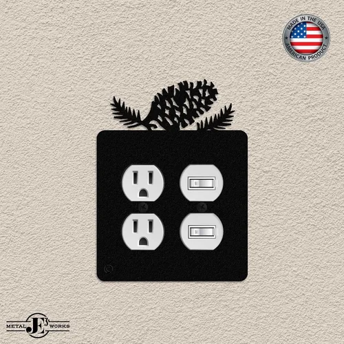 Vista 3 de Pine Cone - Placa de pared de doble toma de corriente dúplex (doble potencia, negro) - Fabricado en Estados Unidos