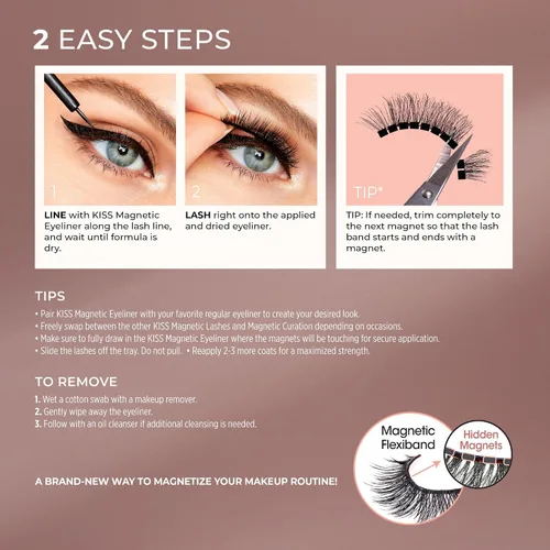 Vista 8 de KISS Pestañas postizas magnéticas y delineador de ojos, 'Lure', 12mm, fáciles de aplicar, reutilizables, sin pegamento, tecnología Flexiband, punta