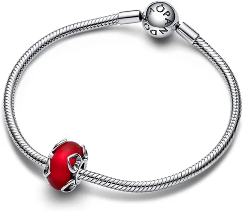 Vista 3 de Pandora Colgante de cristal de Murano rojo esmerilado y corazones Pulseras de momentos compatibles Joyas para mujeres Regalo para mujeres en tu