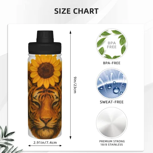 Vista 4 de Tiger and Sunflower Insulated Stainless Steel Kettle Print Funny Water Bottle Insulated Ideal for Sports and Travel