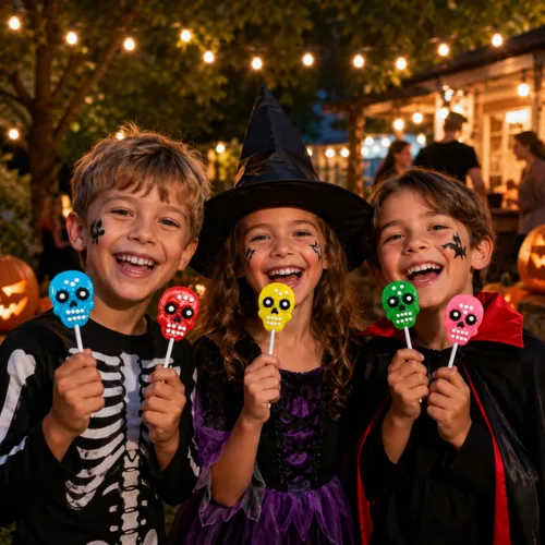 Vista 8 de 12 paletas de caramelo de calavera de Halloween envueltas individualmente de 0.71 oz