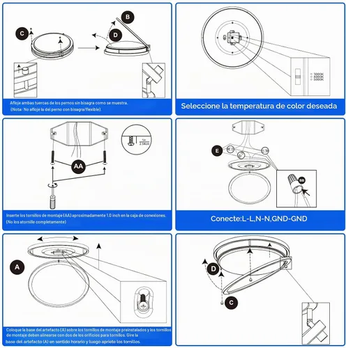 Vista 6 de Energetic - Lámpara de techo empotrada LED de 14 pulgadas, 3000K/4000K/5000K color ajustable, lámpara de techo regulable para dormitorio, cocina