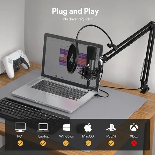 Vista 4 de Kit de micrófono USB de 192 KHZ/24 BIT Plug & Play MAONO AU-A04 USB para computadora, micrófono cardioide de condensador con chipset de sonido