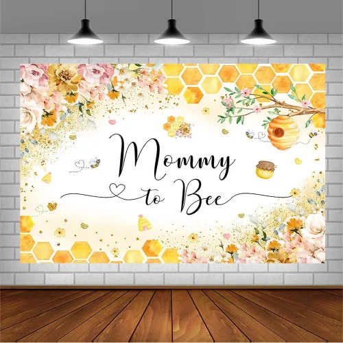 Vista 3 de AIBIIN A Little Honey Bee is on The Way - Fondo de vinilo amarillo de 7 x 5 pies, decoración de baby shower, fondo de fotografía de abejorro