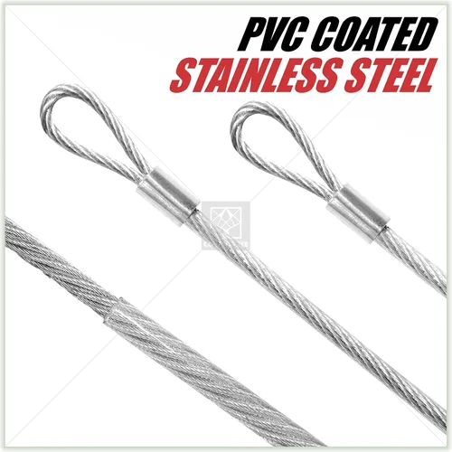 Vista 3 de ColourTree 48 Pies (12 pies x 4) Kits de Herrajes de Cables de Alambre de Metal de Acero Inoxidable Recubierto de PVC para Toldo de Vela Solar