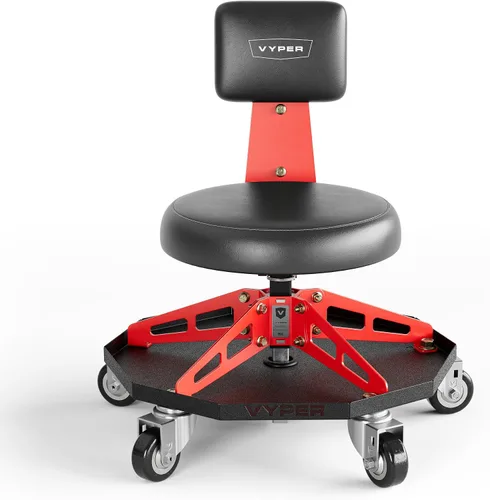 Vista 9 de Vyper - Silla de Taller de Acero Resistente para Mecánicos, Automotriz, Bricolaje - Taburete de Garaje con Capacidad de 300 lb, Respaldo y Ruedas