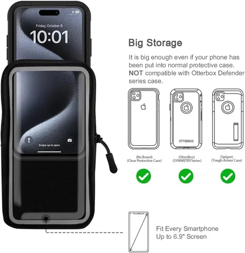 Vista 6 de Brazalete de running para iPhone 17 16 15 14 13 Pro Max/Plus, Samsung Galaxy S26 S25 S24 Ultra/Plus, bolsa de brazo con hebilla G (negro, S)