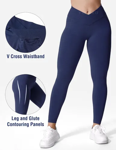 Vista 3 de YEOREO Leggings de entrenamiento con cintura en V para mujer, levantamiento de glúteos, leggings de gimnasio, amplifican los pantalones de yoga sin