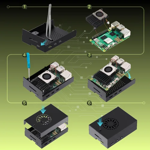 Vista 7 de iRasptek Kit de inicio para Raspberry Pi 5 8GB RAM: incluye placa de 8 GB, adaptador de alimentación USB-C Pi5 de 5.1 V 5 A, carcasa de metal Pi5